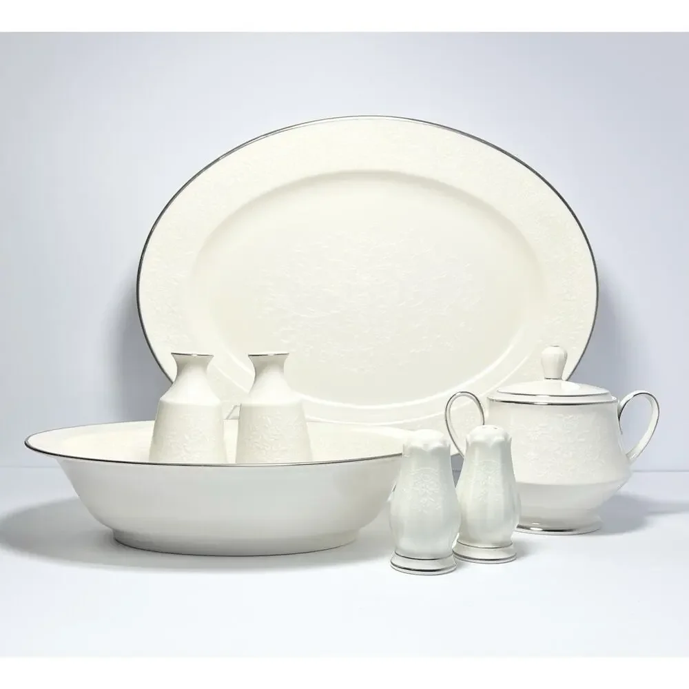 Noritake “Chandon, Platinum” 5-Piece Bone China Dinnerware Hostess Set